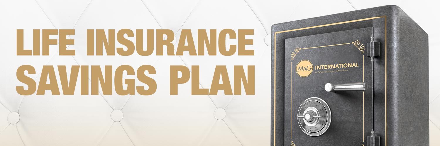 Life Insurance Savings Plan text beside safe with MWG International logo